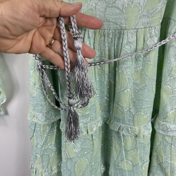 Roller Rabbit Clermont Nori Dress Size Small Mint Green Silver Shimmer Tiered - Picture 16 of 16